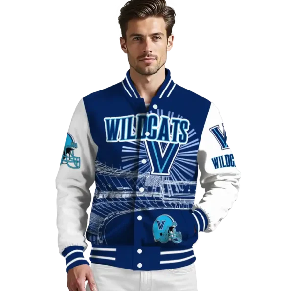 custom villanova wildcats ferris arena navy white varsity jacket high quality.webp