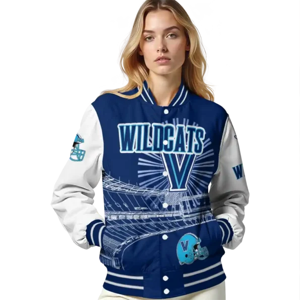 custom villanova wildcats ferris arena navy white varsity jacket latest model.webp