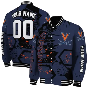 custom virginia cavaliers hexagon cluster blue black varsity jacket fashion forward.webp