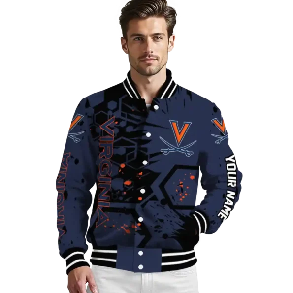 custom virginia cavaliers hexagon cluster blue black varsity jacket high quality.webp