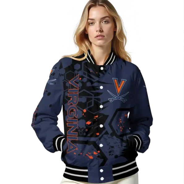 custom virginia cavaliers hexagon cluster blue black varsity jacket latest model.webp