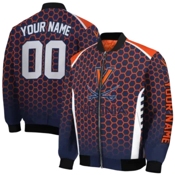 custom virginia cavaliers hexagon grid blue bomber jacket fashion forward