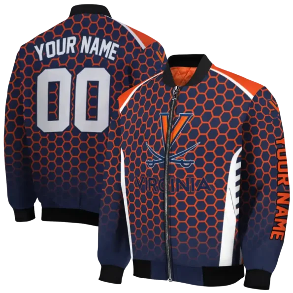 custom virginia cavaliers hexagon grid blue bomber jacket fashion forward