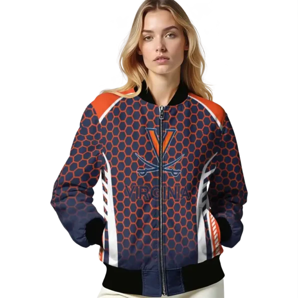 custom virginia cavaliers hexagon grid blue bomber jacket latest model