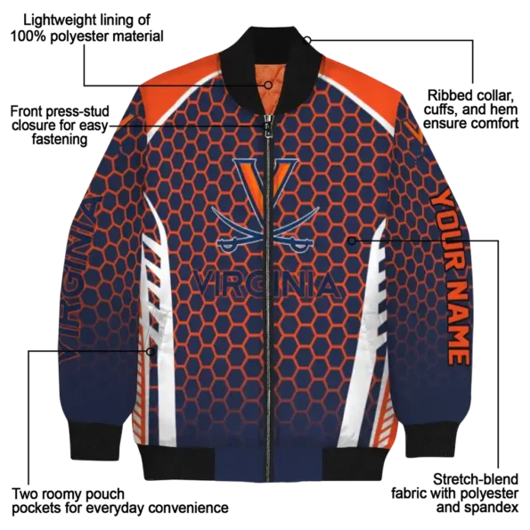 custom virginia cavaliers hexagon grid blue bomber jacket new arrival