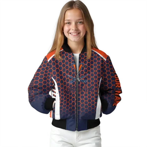 custom virginia cavaliers hexagon grid blue bomber jacket top rated