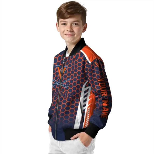 custom virginia cavaliers hexagon grid blue bomber jacket trendy