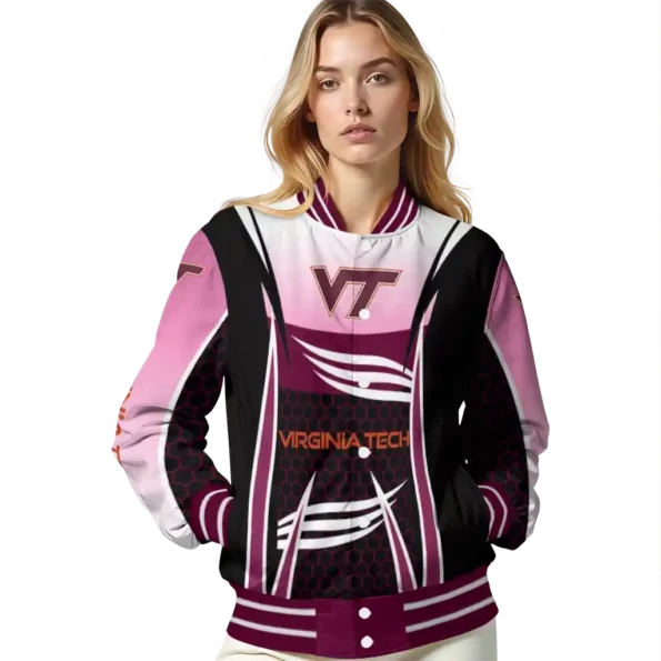 custom virginia tech hokies mesh effect maroon black varsity jacket latest model.webp