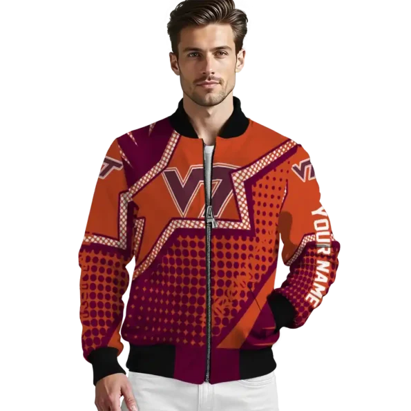 custom virginia tech hokies star burst maroon bomber jacket high quality
