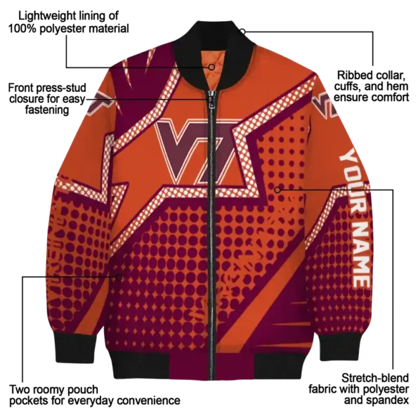 custom virginia tech hokies star burst maroon bomber jacket new arrival