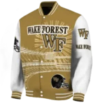 custom wake forest demon deacons ferris arena gold white varsity jacket best selling.webp
