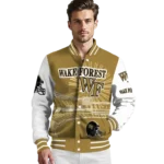 custom wake forest demon deacons ferris arena gold white varsity jacket best selling.webp