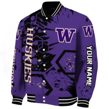 custom washington huskies hexagon cluster purple black varsity jacket best selling.webp