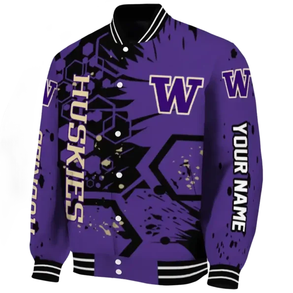 custom washington huskies hexagon cluster purple black varsity jacket best selling.webp