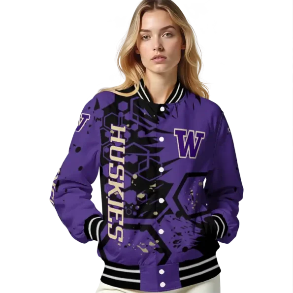 custom washington huskies hexagon cluster purple black varsity jacket latest model.webp