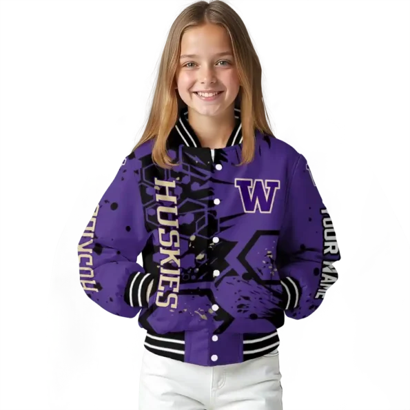 custom washington huskies hexagon cluster purple black varsity jacket top rated.webp