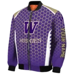 custom washington huskies hexagon grid purple bomber jacket best selling