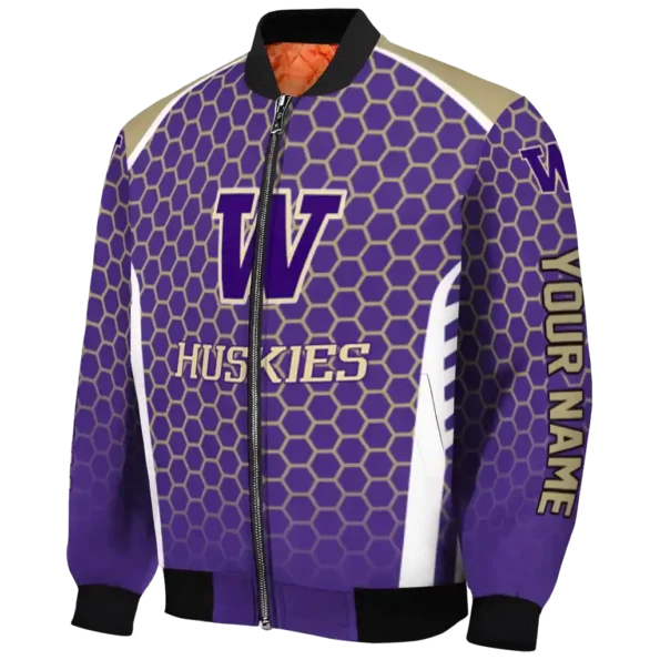 custom washington huskies hexagon grid purple bomber jacket best selling