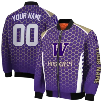 custom washington huskies hexagon grid purple bomber jacket fashion forward