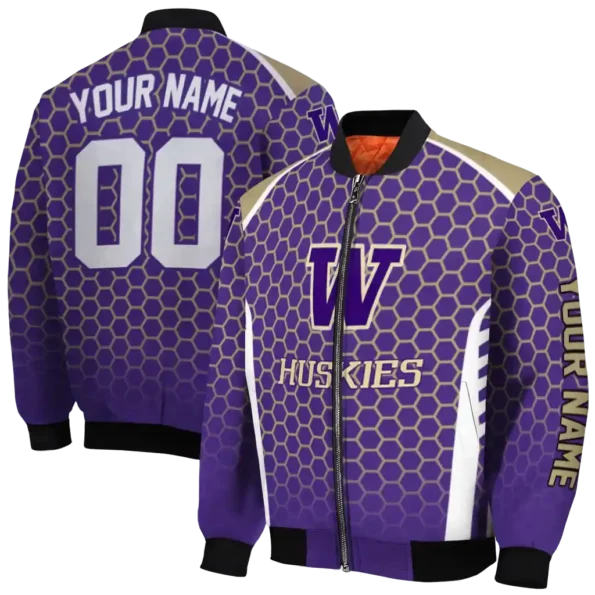 custom washington huskies hexagon grid purple bomber jacket fashion forward