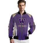 custom washington huskies hexagon grid purple bomber jacket best selling
