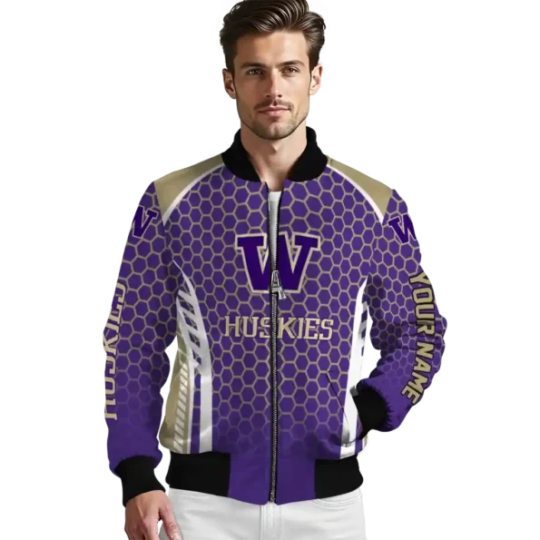 custom washington huskies hexagon grid purple bomber jacket high quality