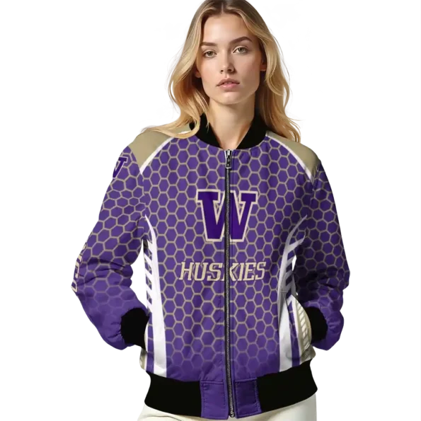 custom washington huskies hexagon grid purple bomber jacket latest model