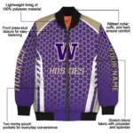 custom washington huskies hexagon grid purple bomber jacket best selling