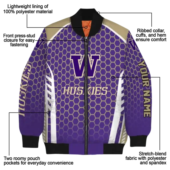 custom washington huskies hexagon grid purple bomber jacket new arrival