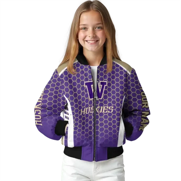 custom washington huskies hexagon grid purple bomber jacket top rated