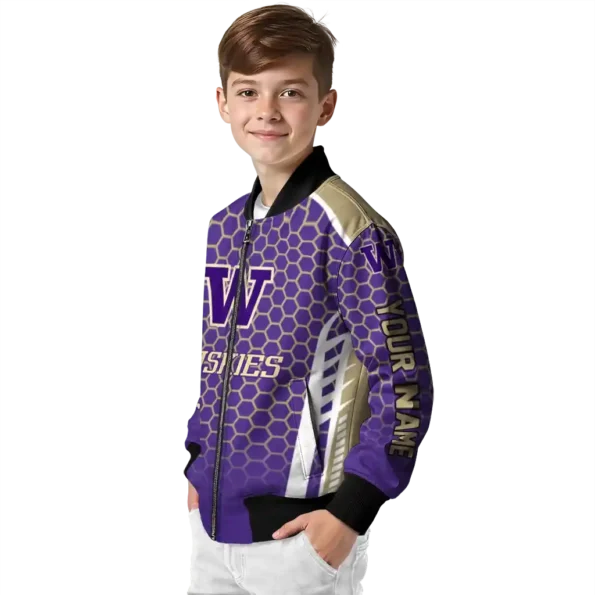 custom washington huskies hexagon grid purple bomber jacket trendy