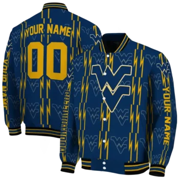 custom west virginia mountaineers bolt stripe blue varsity jacket fashion forward.webp