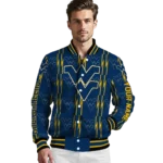 custom west virginia mountaineers bolt stripe blue varsity jacket best selling.webp