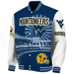 custom west virginia mountaineers ferris arena blue white varsity jacket best selling.webp