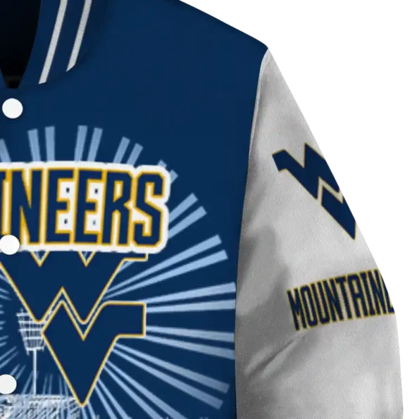 custom west virginia mountaineers ferris arena blue white varsity jacket premium grade.webp
