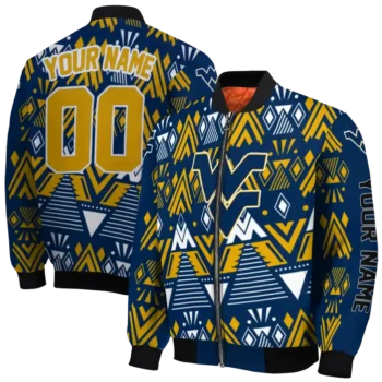custom west virginia mountaineers pyramid shapes blue bomber jacket fashion forward