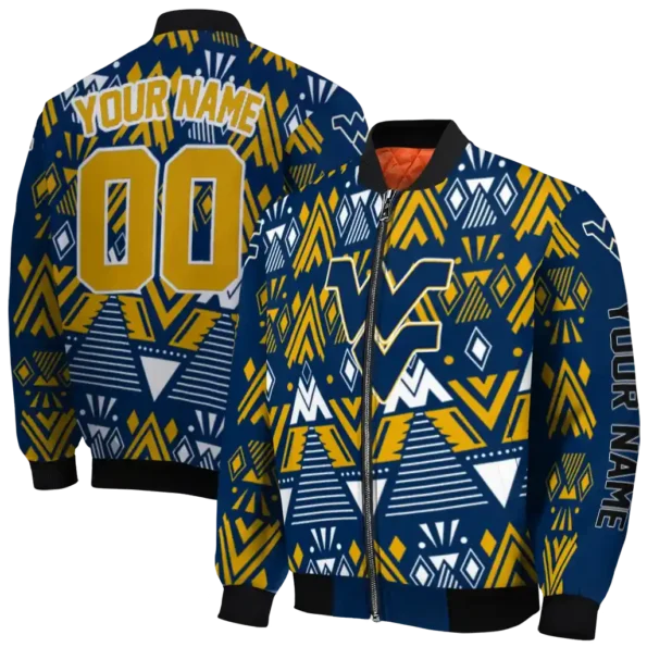 custom west virginia mountaineers pyramid shapes blue bomber jacket fashion forward