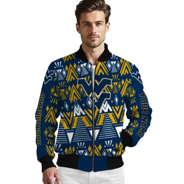 custom west virginia mountaineers pyramid shapes blue bomber jacket high quality