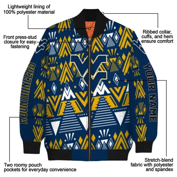 custom west virginia mountaineers pyramid shapes blue bomber jacket new arrival