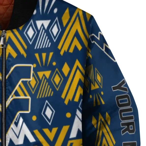 custom west virginia mountaineers pyramid shapes blue bomber jacket premium grade