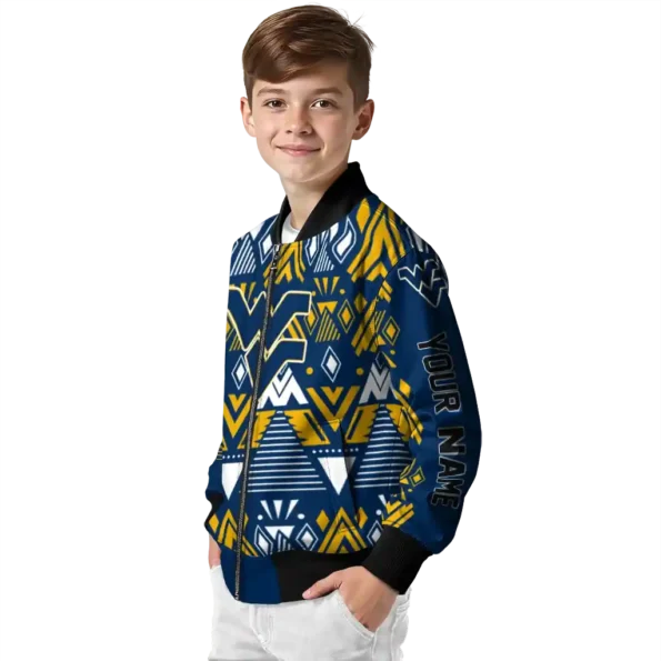 custom west virginia mountaineers pyramid shapes blue bomber jacket trendy
