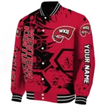 custom western kentucky hilltoppers hexagon cluster red black varsity jacket best selling.webp