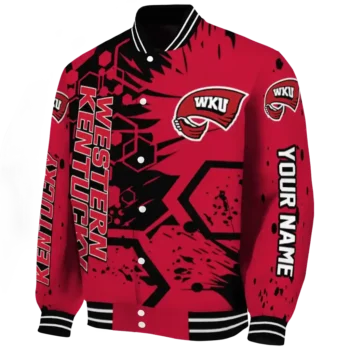 custom western kentucky hilltoppers hexagon cluster red black varsity jacket best selling.webp