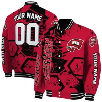 custom western kentucky hilltoppers hexagon cluster red black varsity jacket fashion forward.webp