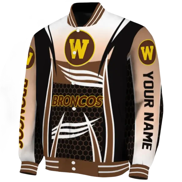 custom western michigan broncos mesh effect brown black varsity jacket best selling.webp