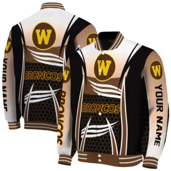 custom western michigan broncos mesh effect brown black varsity jacket fashion forward.webp