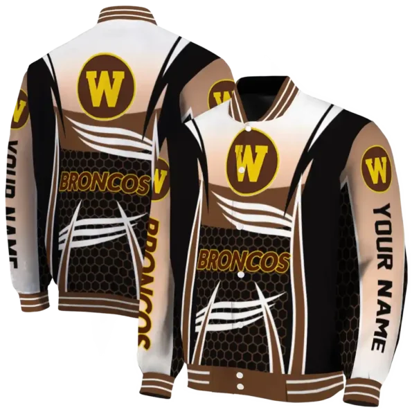 custom western michigan broncos mesh effect brown black varsity jacket fashion forward.webp
