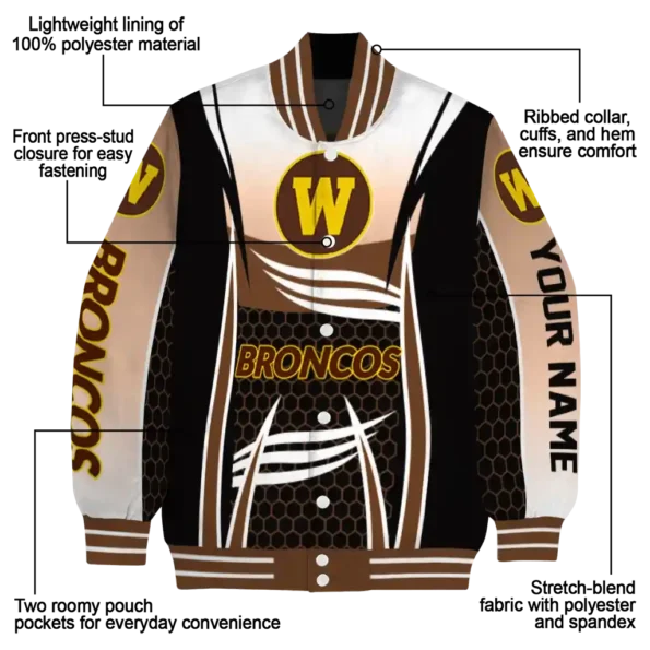 custom western michigan broncos mesh effect brown black varsity jacket new arrival.webp