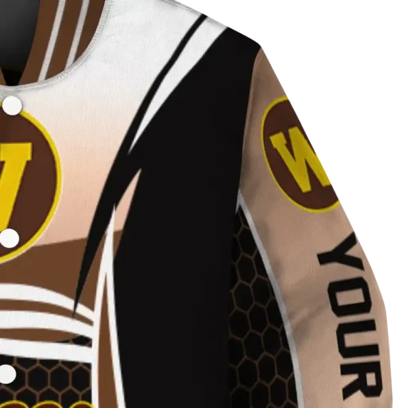 custom western michigan broncos mesh effect brown black varsity jacket premium grade.webp