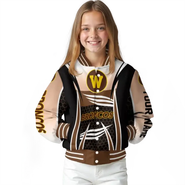 custom western michigan broncos mesh effect brown black varsity jacket top rated.webp